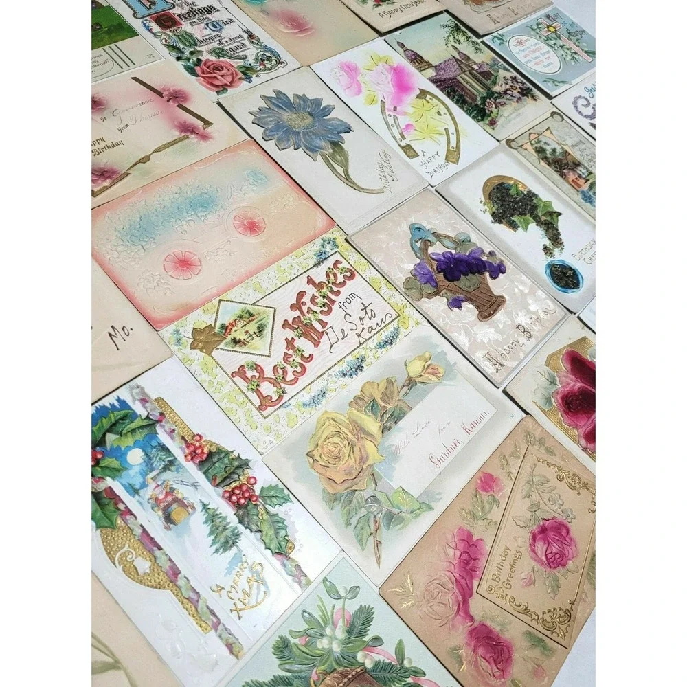 31 Vintage 3D Relief Embossed Postcards - Birthday,‎ Easter, Greetings - Used